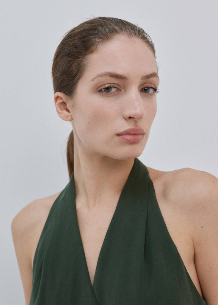 Halter-neck jumpsuit with belt — Khaki