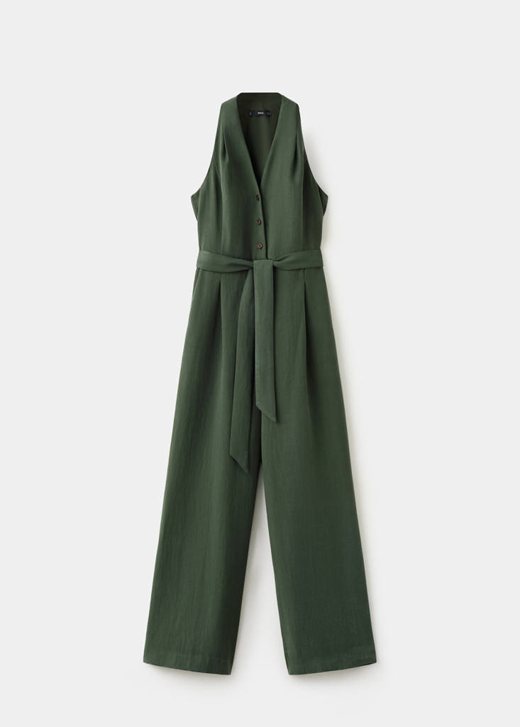 Halter-neck jumpsuit with belt — Khaki