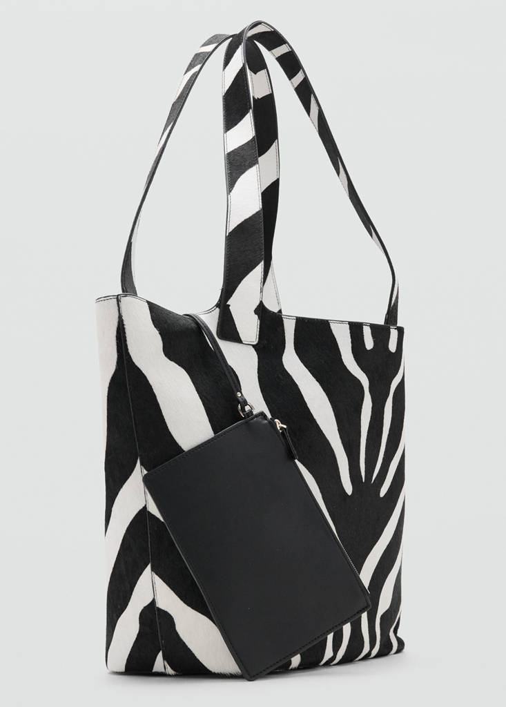 Leather and fur tote bag — Black