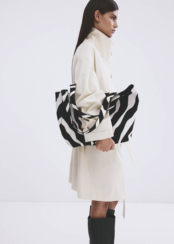 Leather and fur tote bag — Black