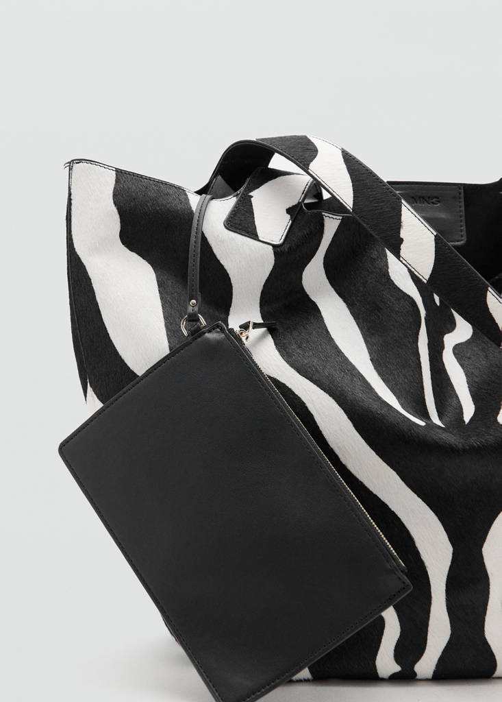 Leather and fur tote bag — Black