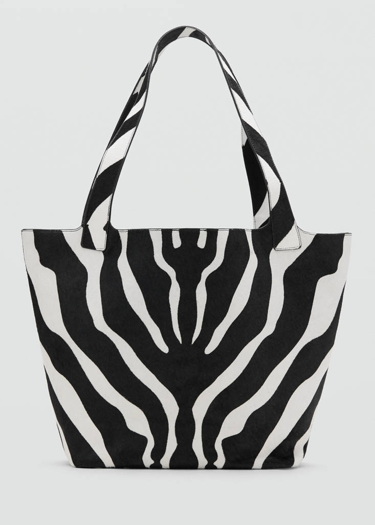 Leather and fur tote bag — Black