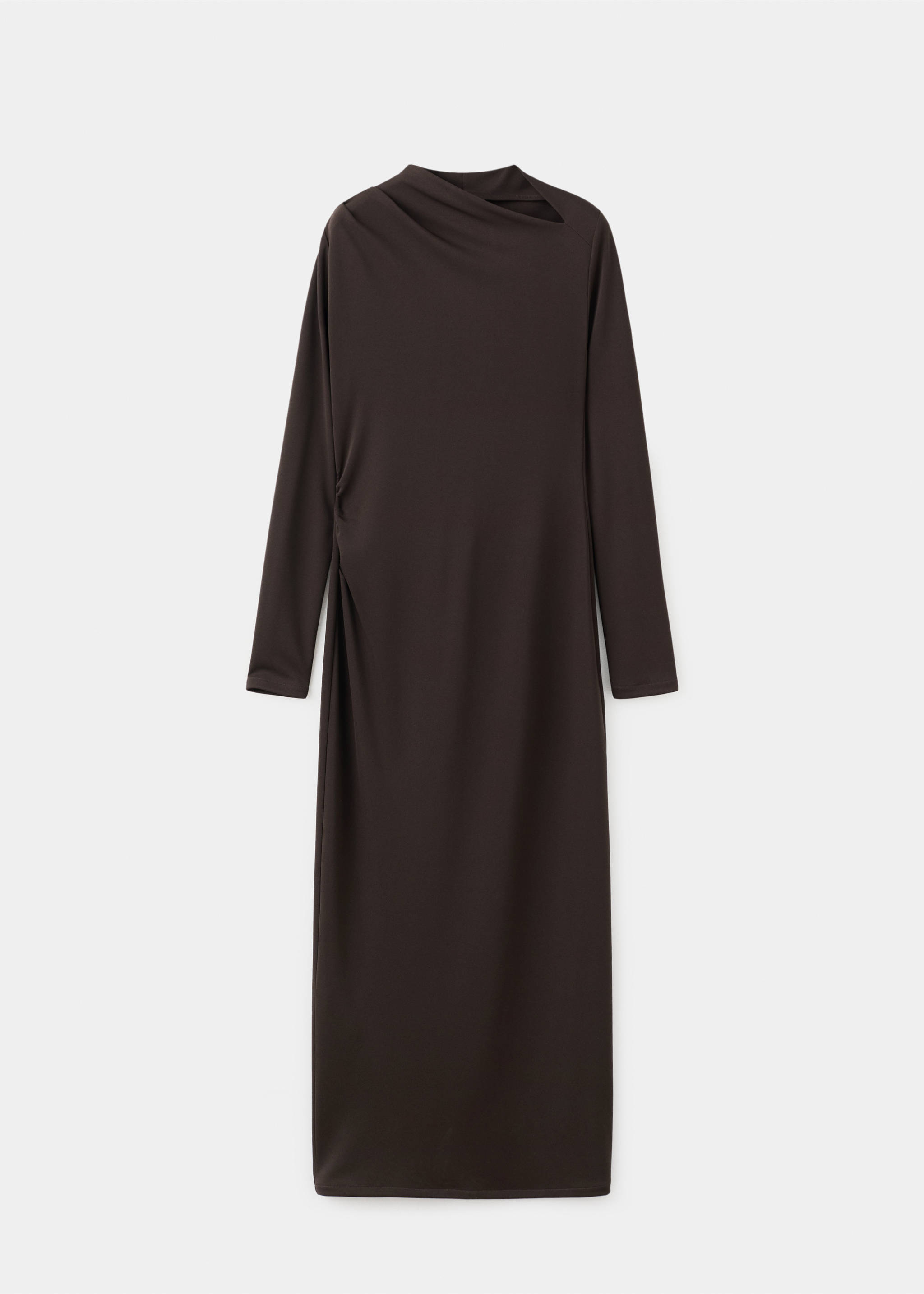 Boat-neck ruched dress - Article without model, Chocolate. Ref: 27083314-00.