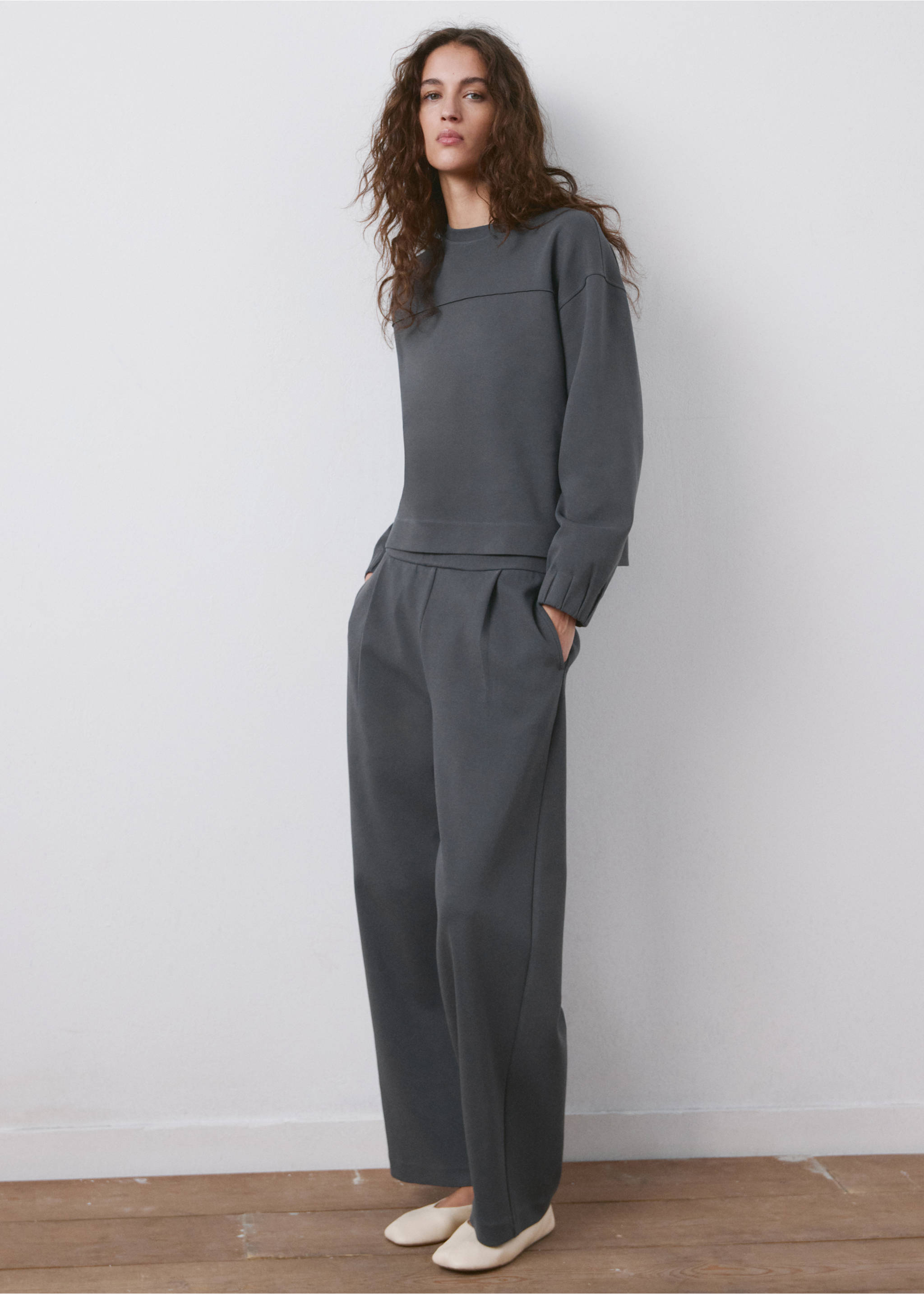 Sweat-shirt manches froncées - Plan général, Bleu. Ref: 27083315-00.