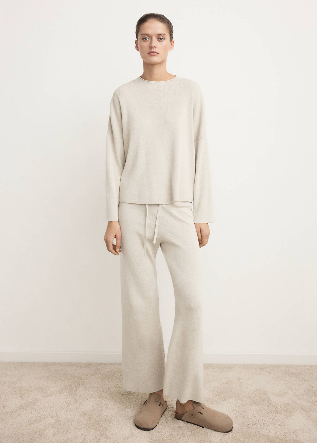 Fluid sweatshirt in cotton-linen fabric — Beige