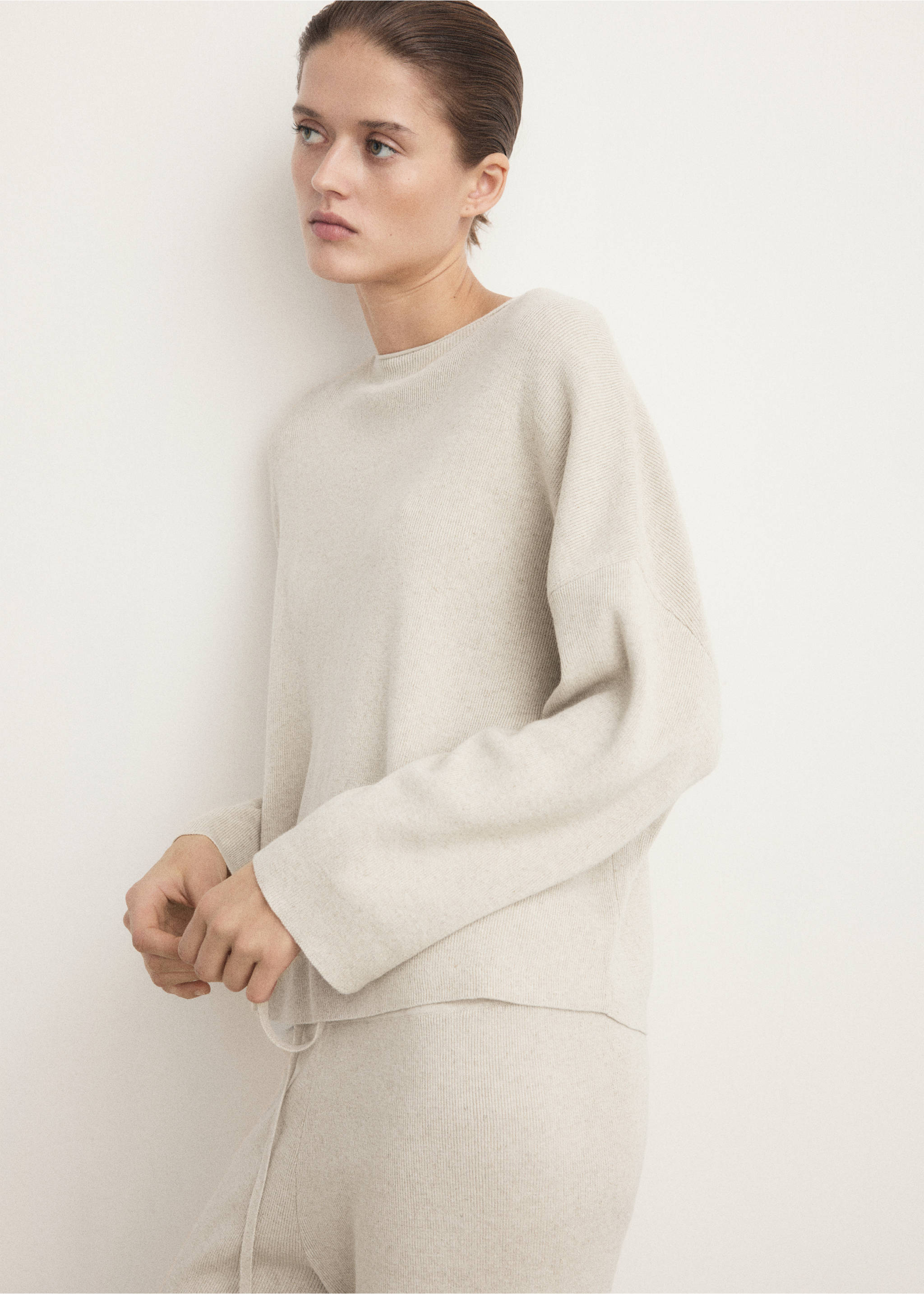 Fluid sweatshirt in cotton-linen fabric - Medium plane, Beige. Ref: 27083317-00.