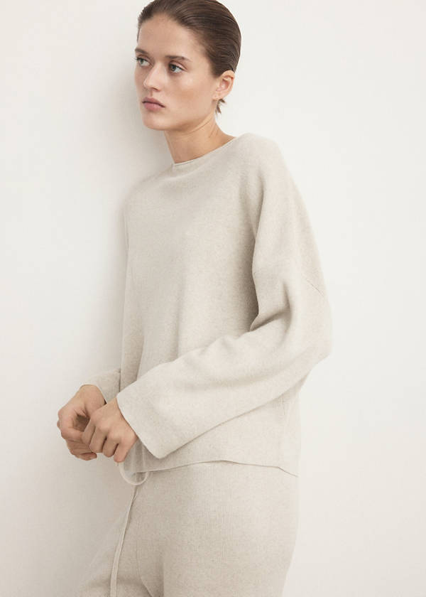 Fluid sweatshirt in cotton-linen fabric — Beige