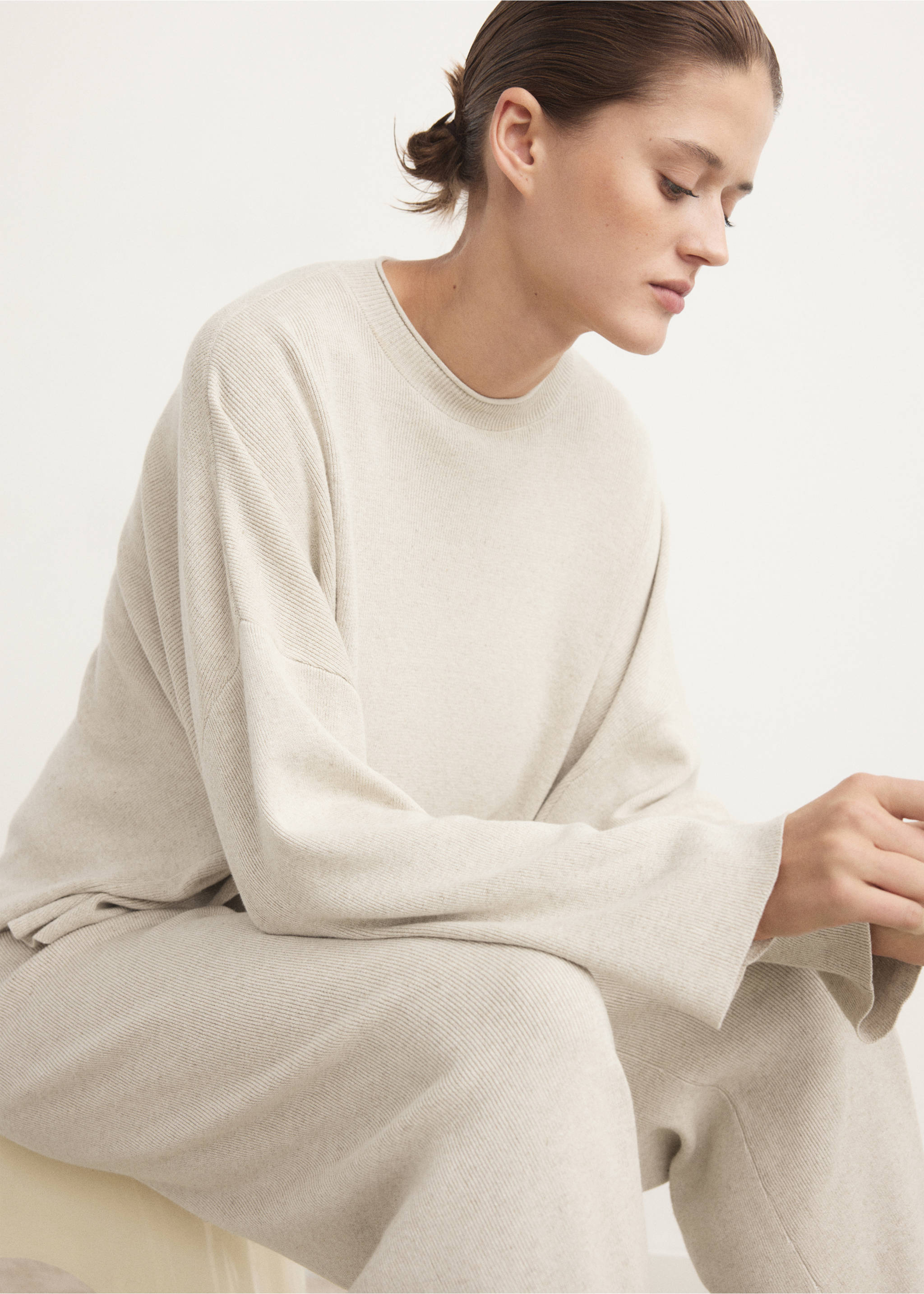 Fluid sweatshirt in cotton-linen fabric - Details of the article 2, Beige. Ref: 27083317-00.