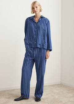 Striped pyjama shirt with front pocket — Indigo Blue 2