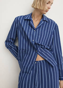 Striped pyjama shirt with front pocket — Indigo Blue 1