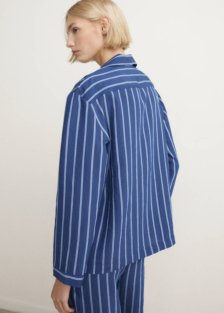 Striped pyjama shirt with front pocket — Indigo Blue