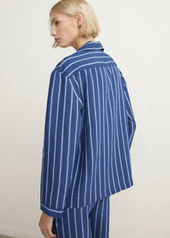 Striped pyjama shirt with front pocket — Indigo Blue 3
