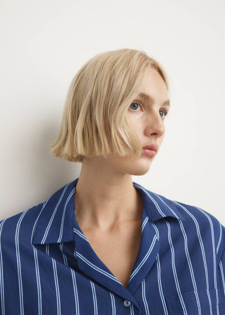 Striped pyjama shirt with front pocket — Indigo Blue