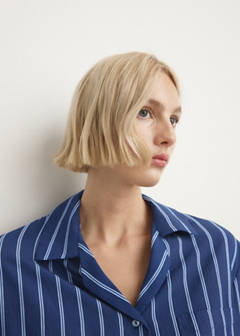 Striped pyjama shirt with front pocket — Indigo Blue 5