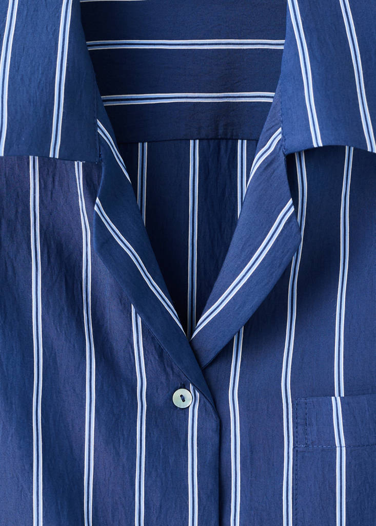 Striped pyjama shirt with front pocket — Indigo Blue