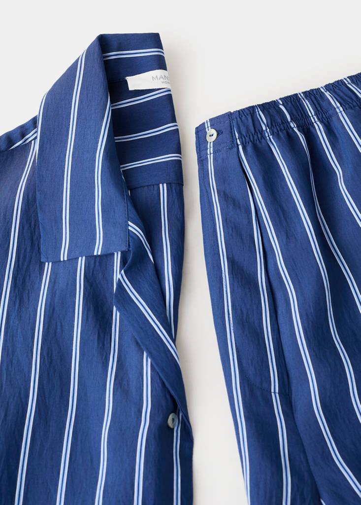 Striped pyjama shirt with front pocket — Indigo Blue