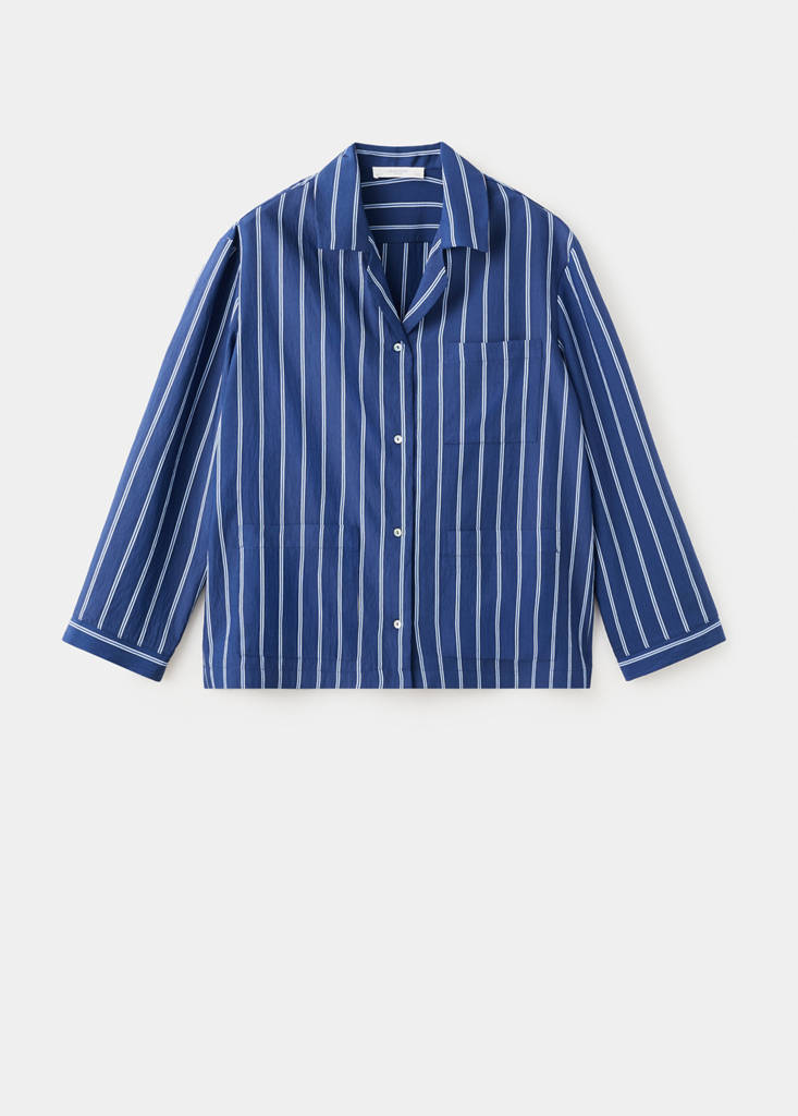 Striped pyjama shirt with front pocket — Indigo Blue