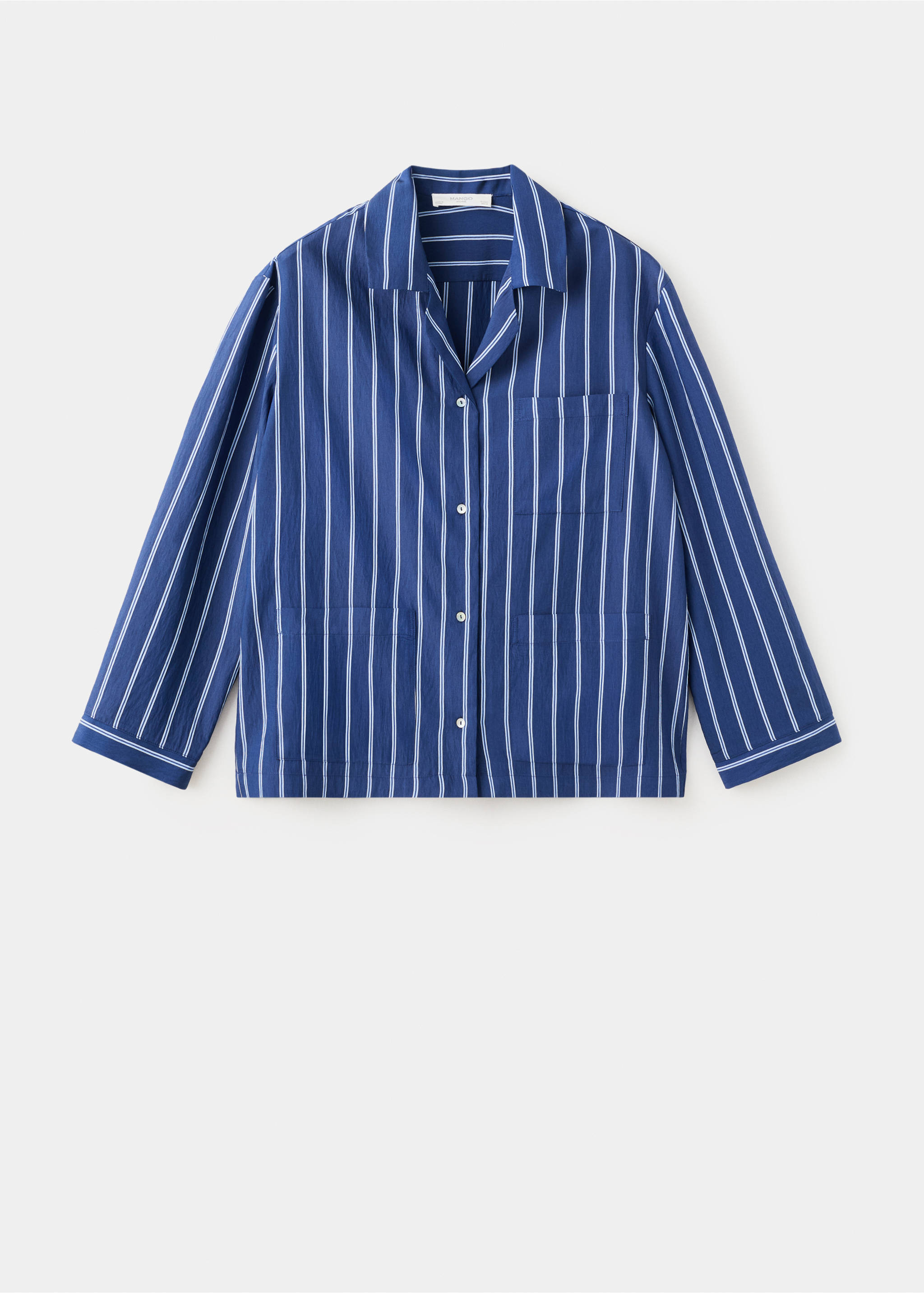 Striped pyjama shirt with front pocket - Article without model, Indigo Blue. Ref: 27083320-00.