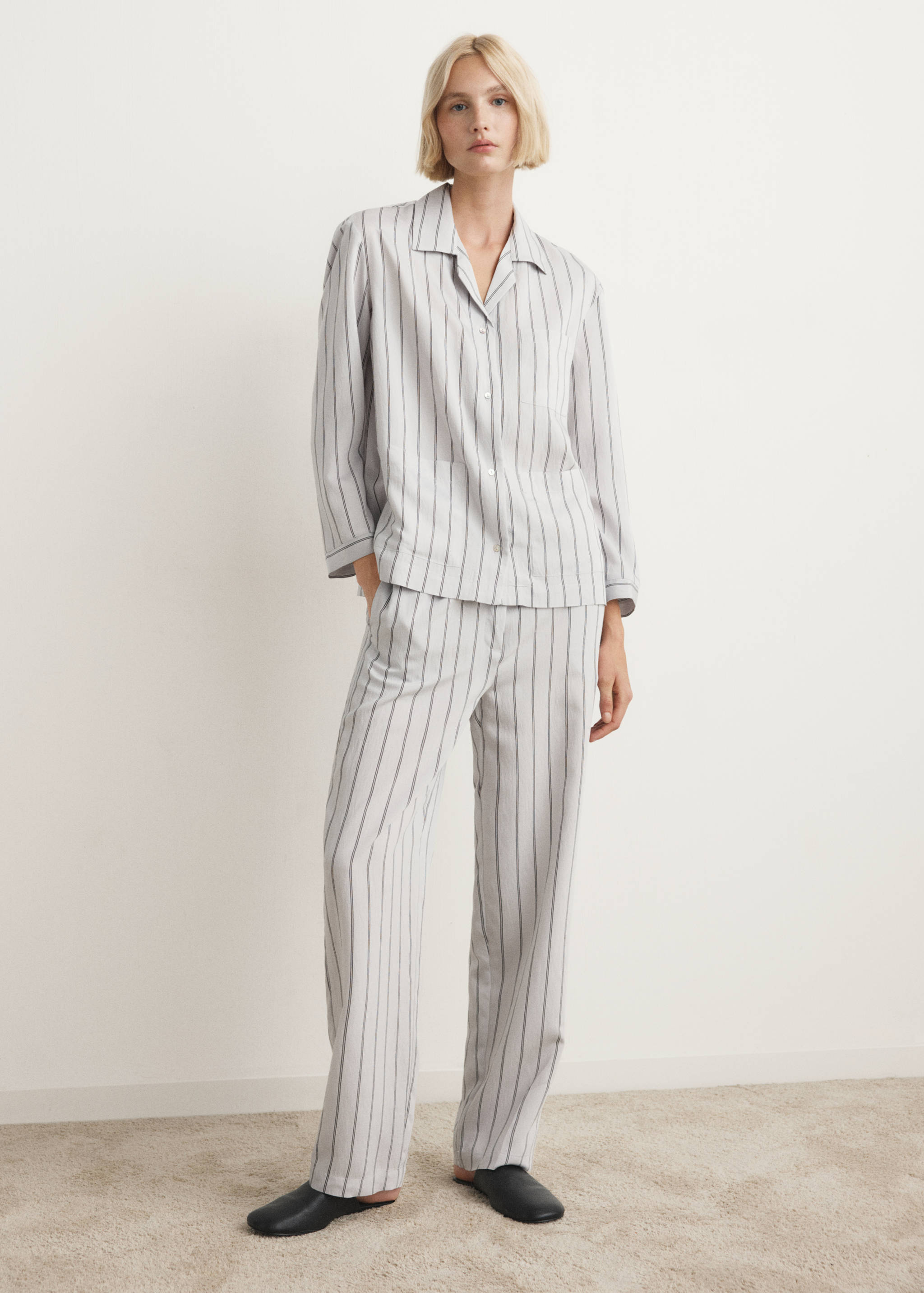 Striped pyjama shirt with front pocket - General plane