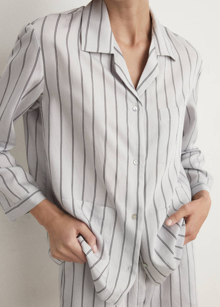 Striped pyjama shirt with front pocket — Grey