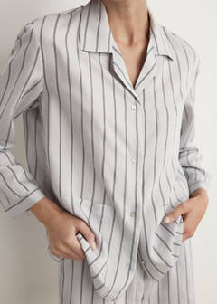 Striped pyjama shirt with front pocket — Grey 1
