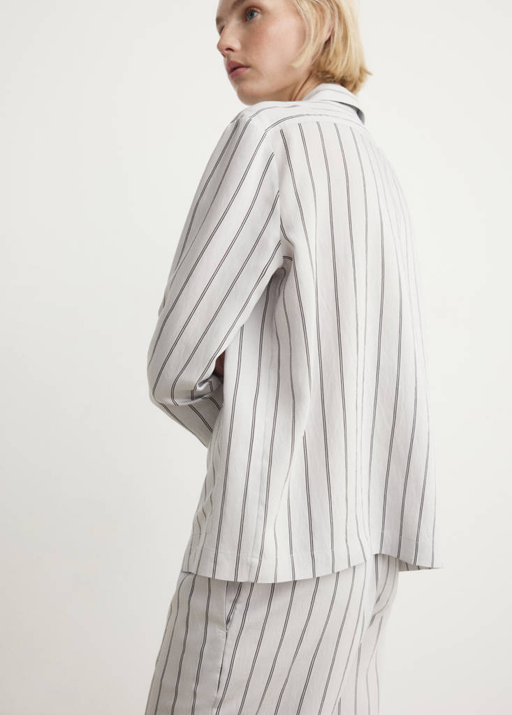 Striped pyjama shirt with front pocket — Grey