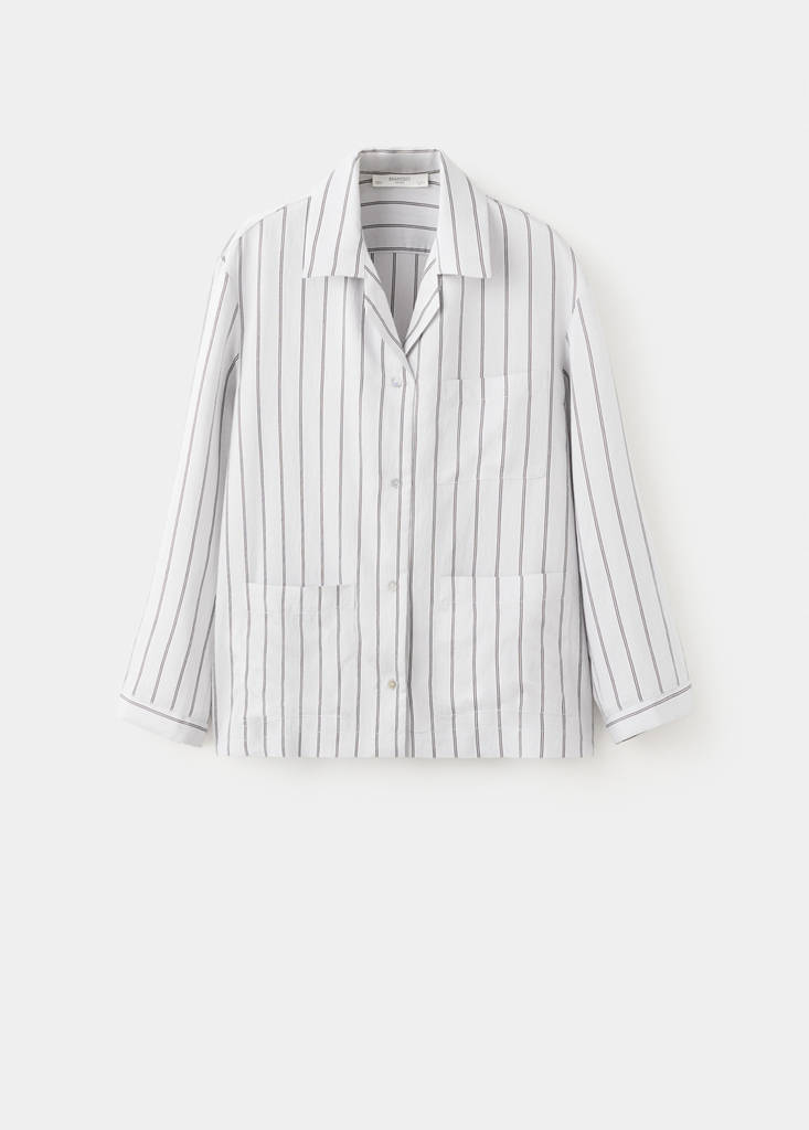 Striped pyjama shirt with front pocket — Grey