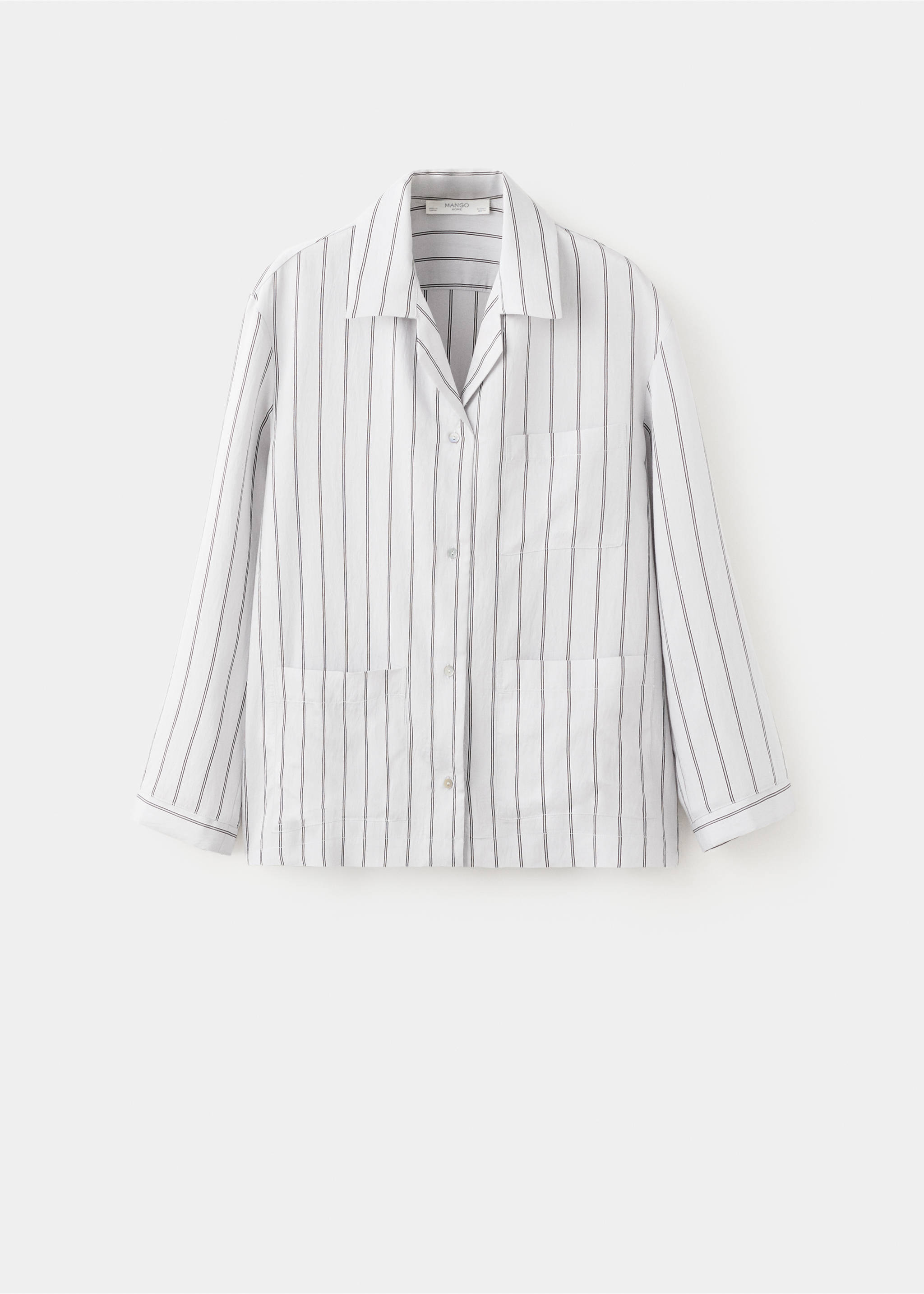 Striped pyjama shirt with front pocket - Article without model, Grey. Ref: 27083320-00.