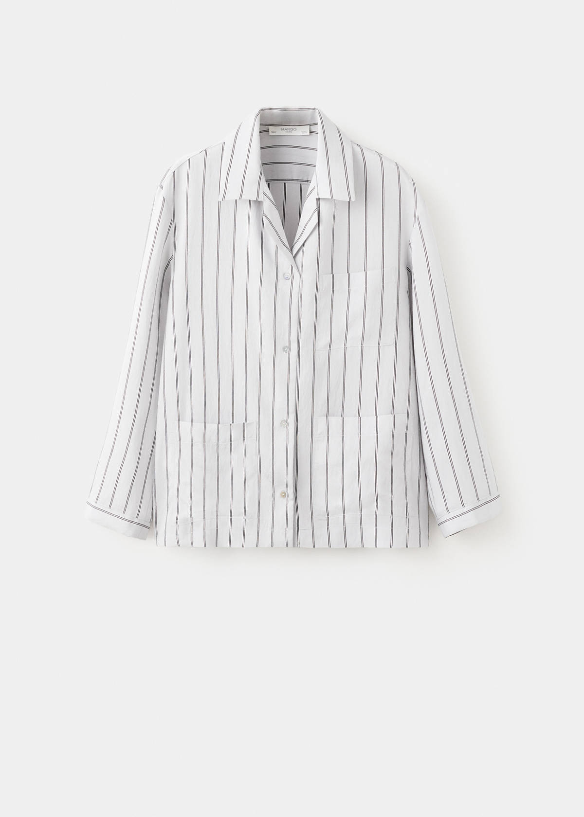 Striped pyjama shirt with front pocket — Grey