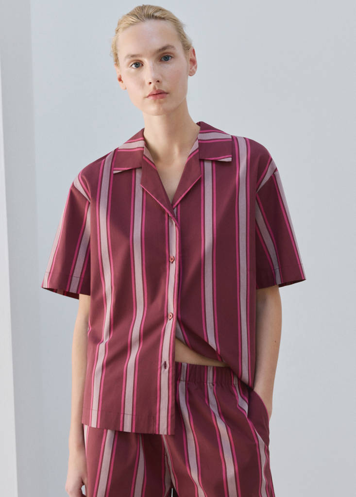 Short-sleeve striped pyjama top — Fuchsia