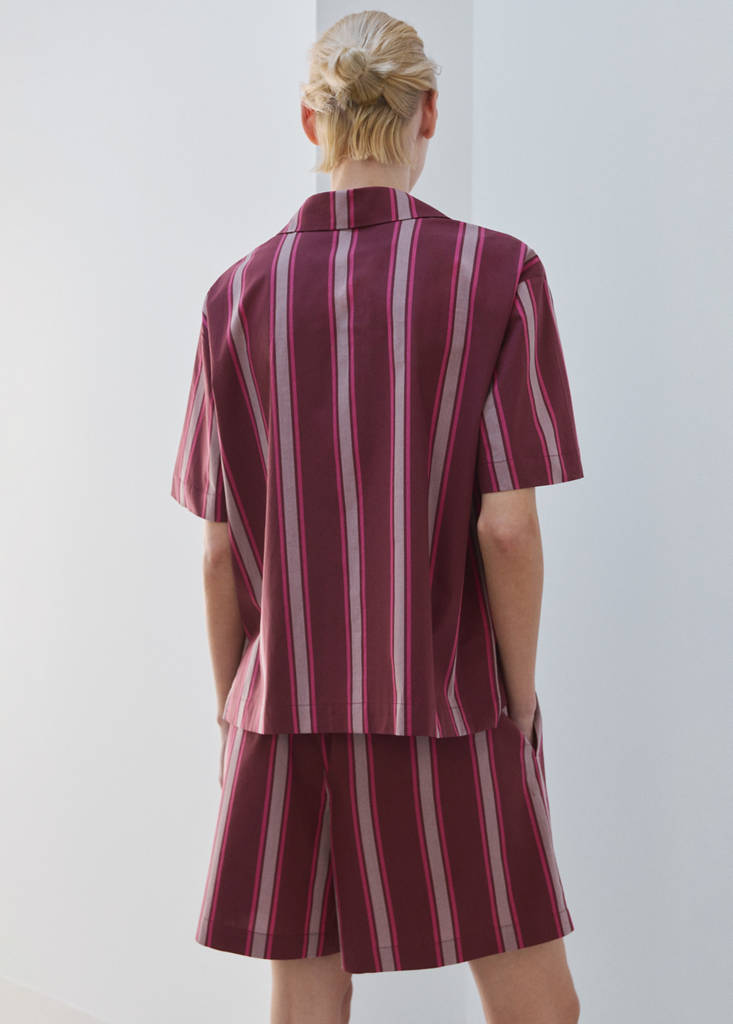 Short-sleeve striped pyjama top — Fuchsia