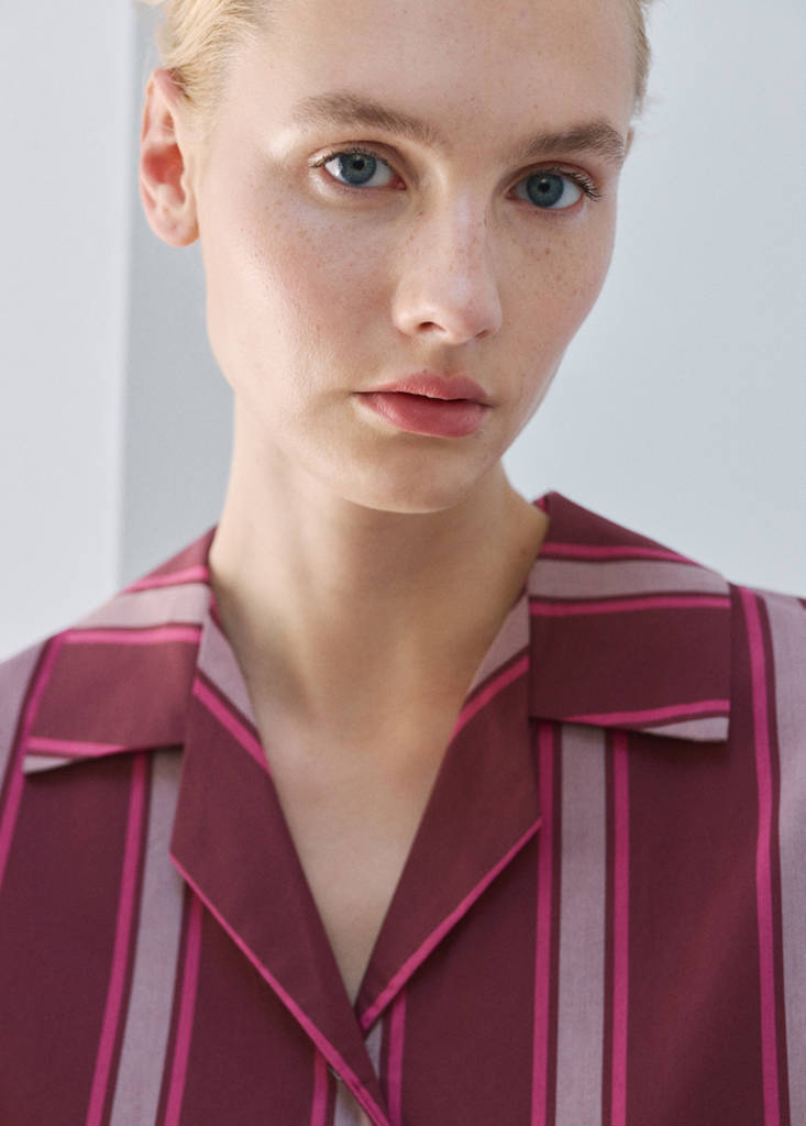 Short-sleeve striped pyjama top — Fuchsia