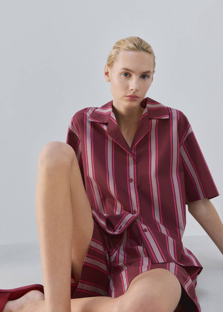 Short-sleeve striped pyjama top — Fuchsia