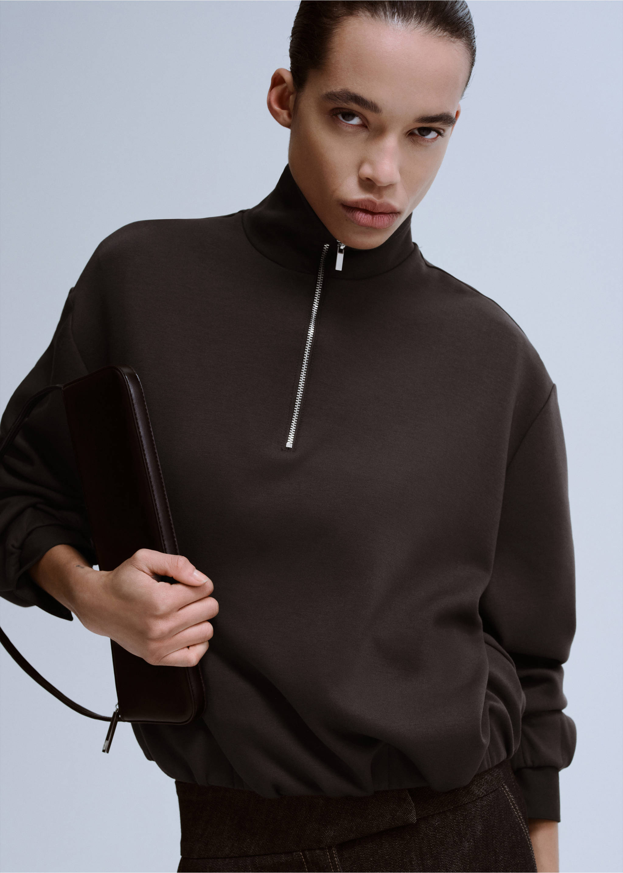 Balloon sleeve sweatshirt - Medium plane, Chocolate. Ref: 27083325-00.