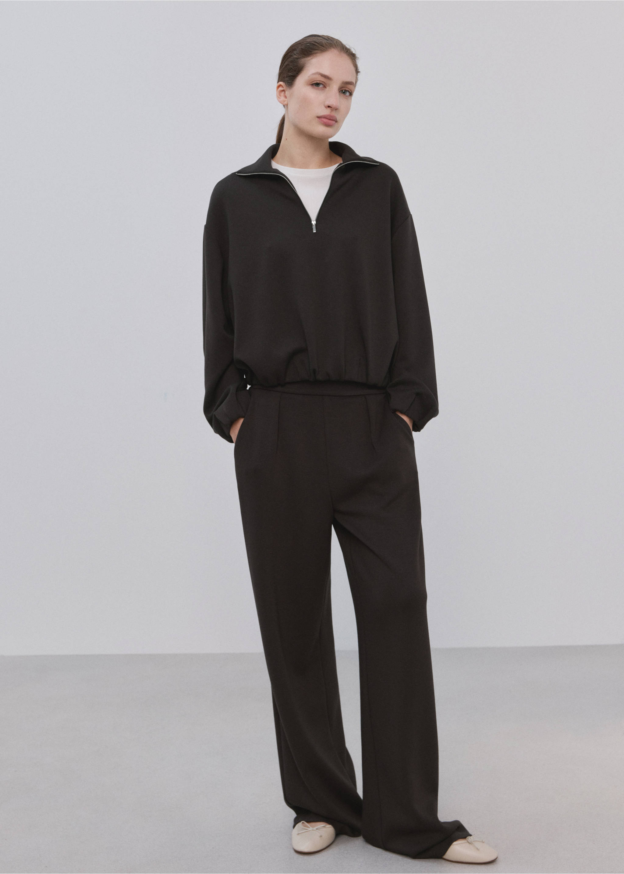 Balloon sleeve sweatshirt - General plane, Chocolate. Ref: 27083325-01.