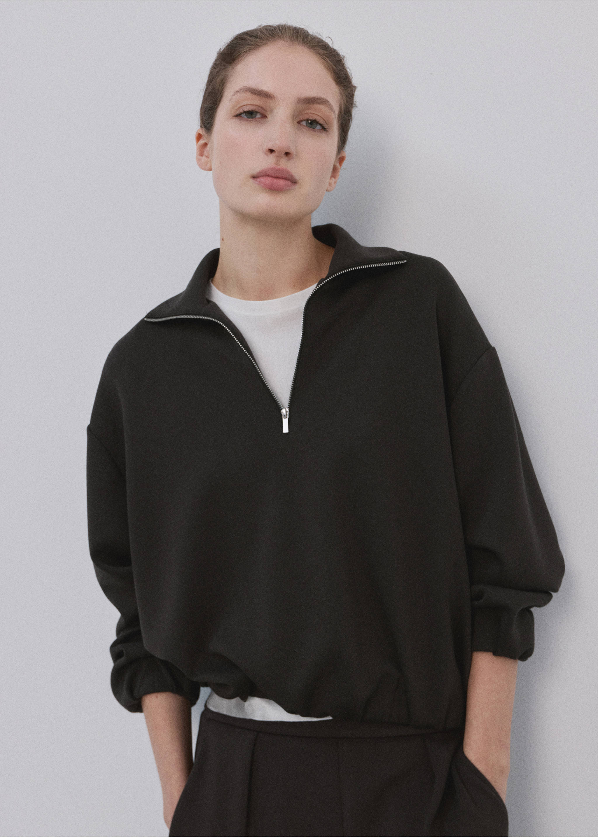 Balloon sleeve sweatshirt - Medium plane, Chocolate. Ref: 27083325-01.