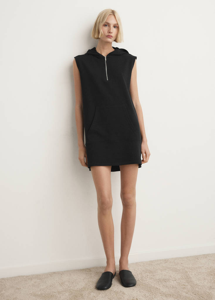 Short nightdress with hood and zip detail — Black