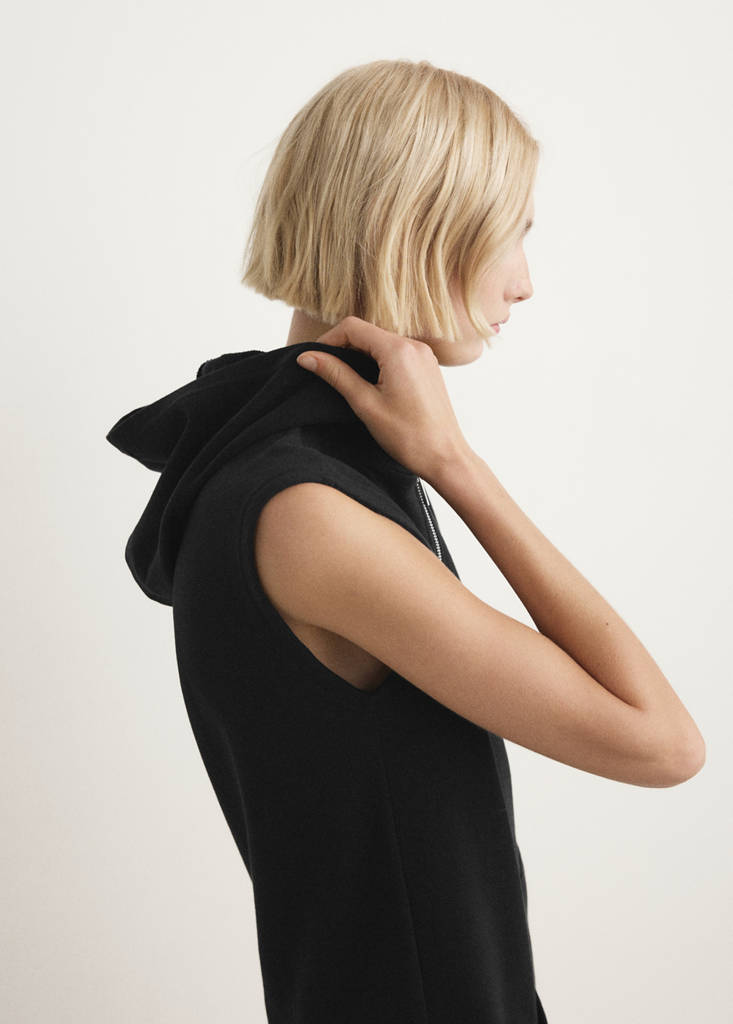 Short nightdress with hood and zip detail — Black