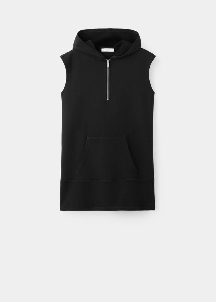 Short nightdress with hood and zip detail — Black
