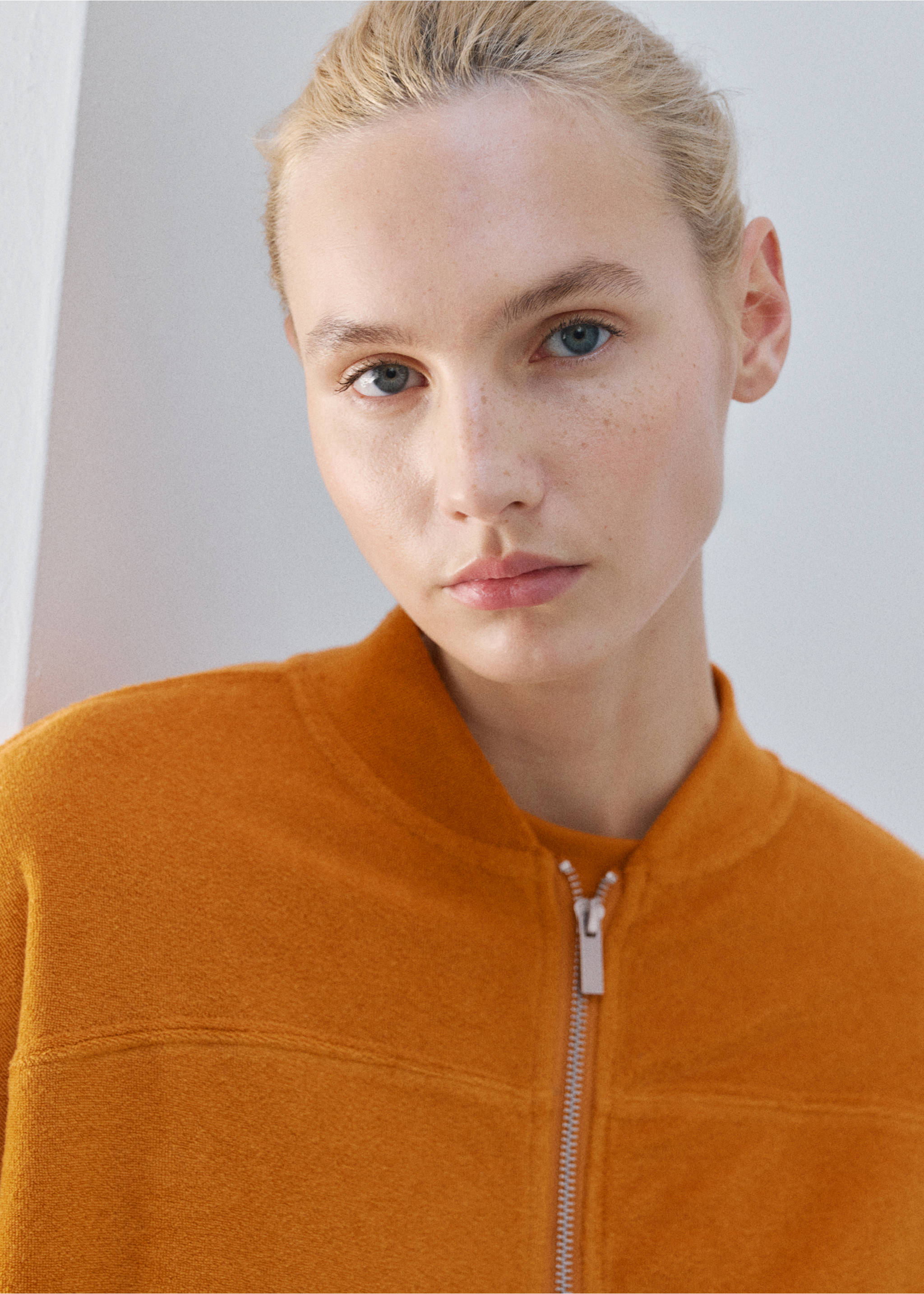 Terry cotton cardigan - Details of the article 1, Orange. Ref: 27083328-00.