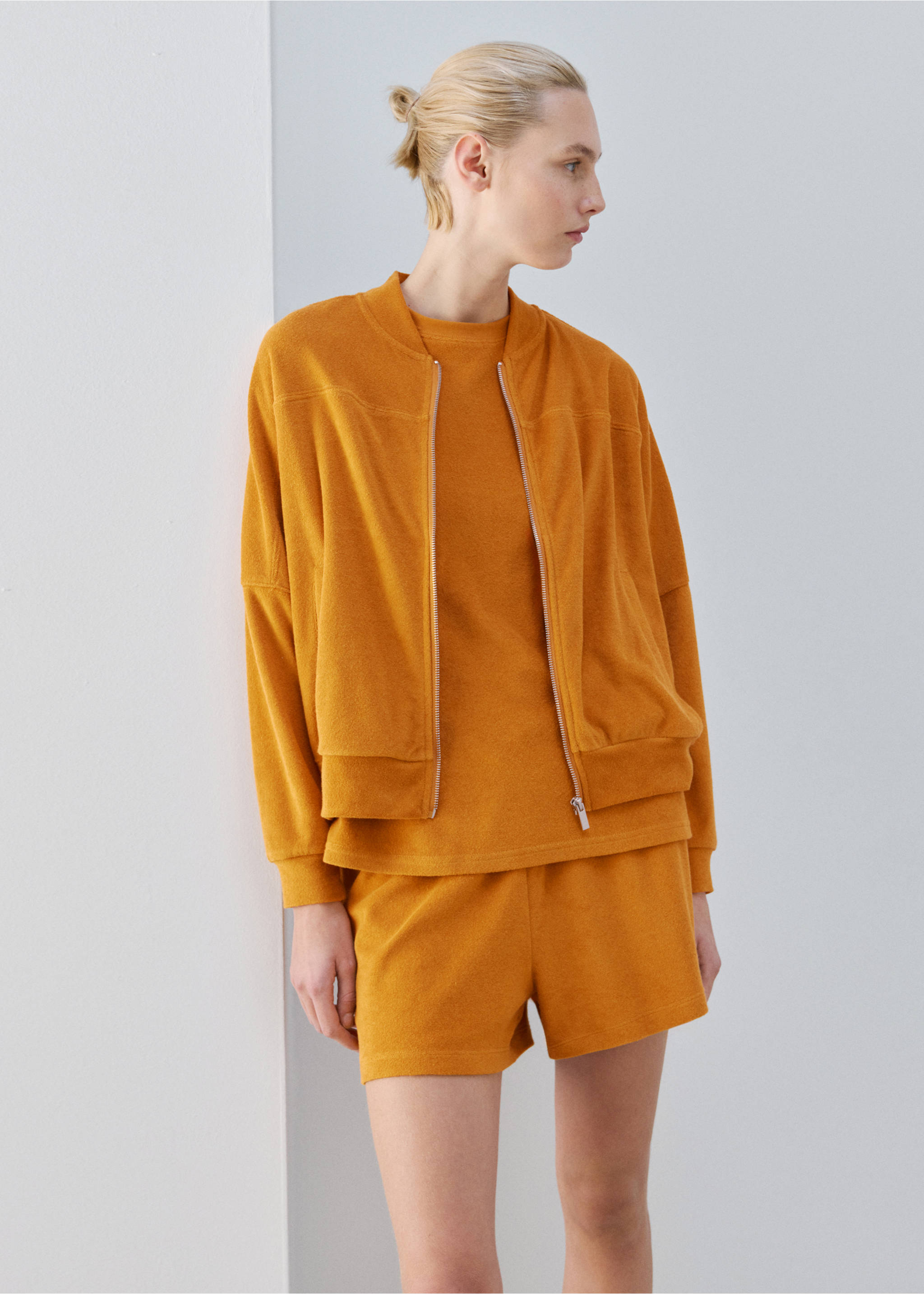 Terry cotton cardigan - Details of the article 2, Orange. Ref: 27083328-00.