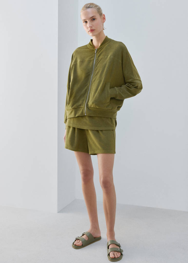 Terry cotton cardigan — Khaki
