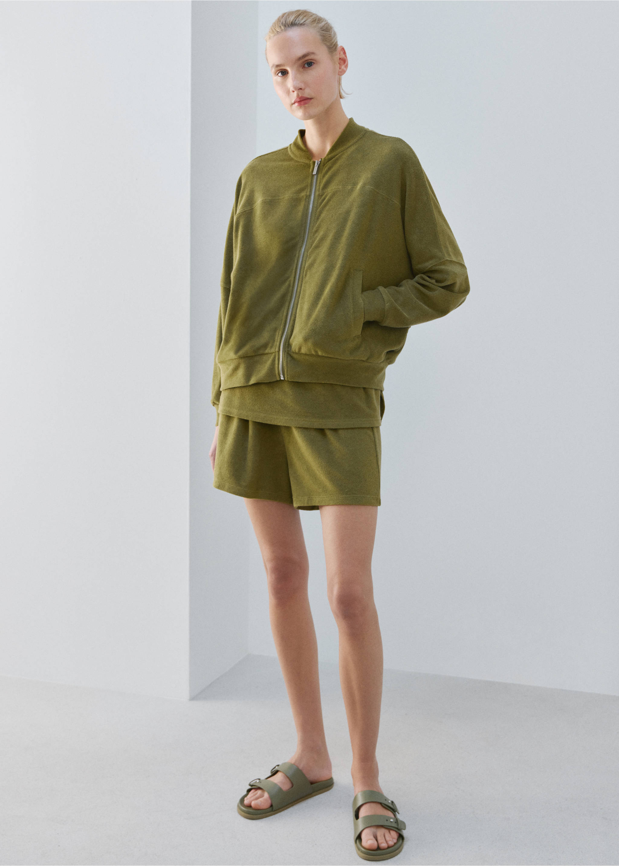 Terry cotton cardigan - General plane, Khaki. Ref: 27083328-00.