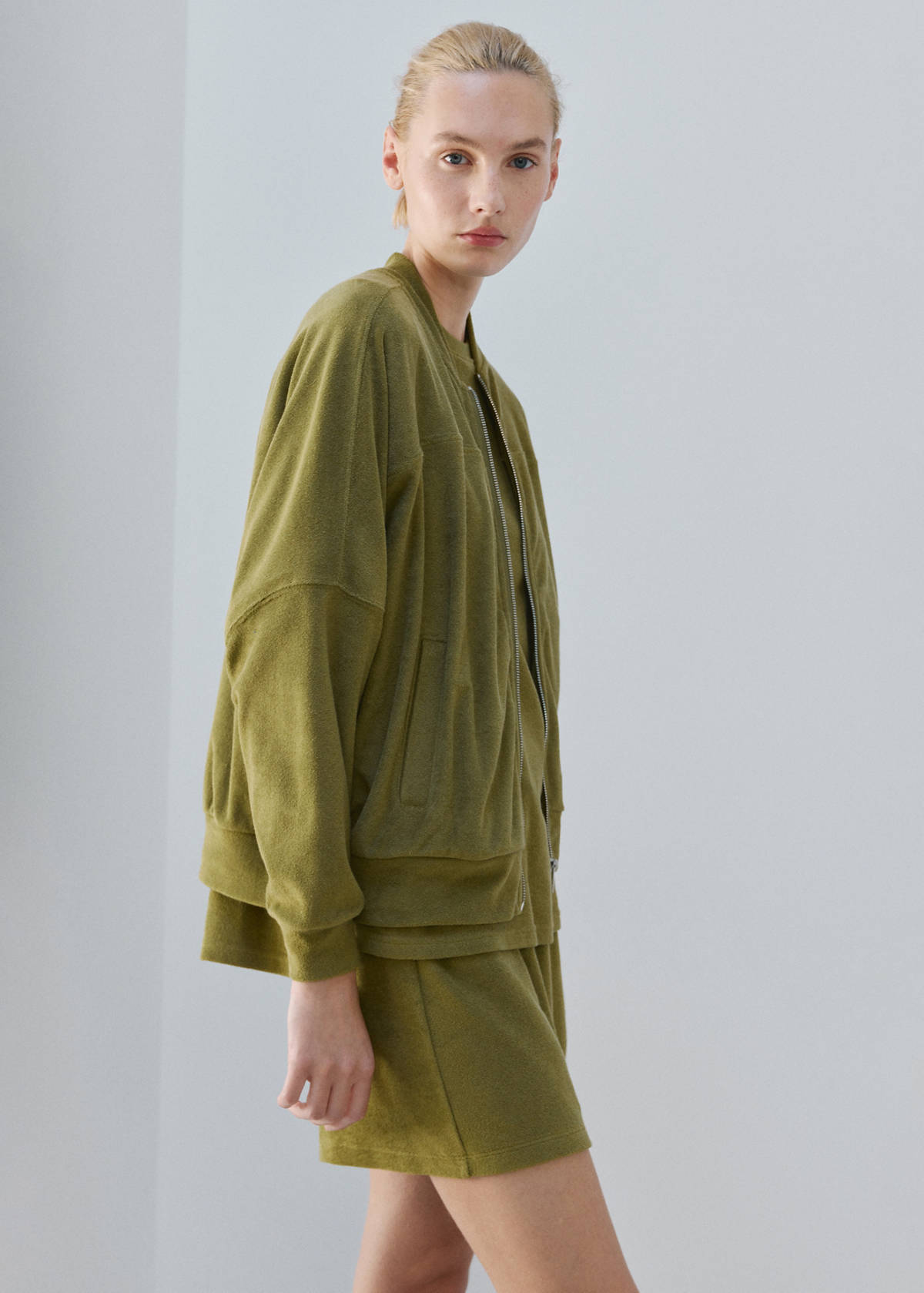 Terry cotton cardigan — Khaki