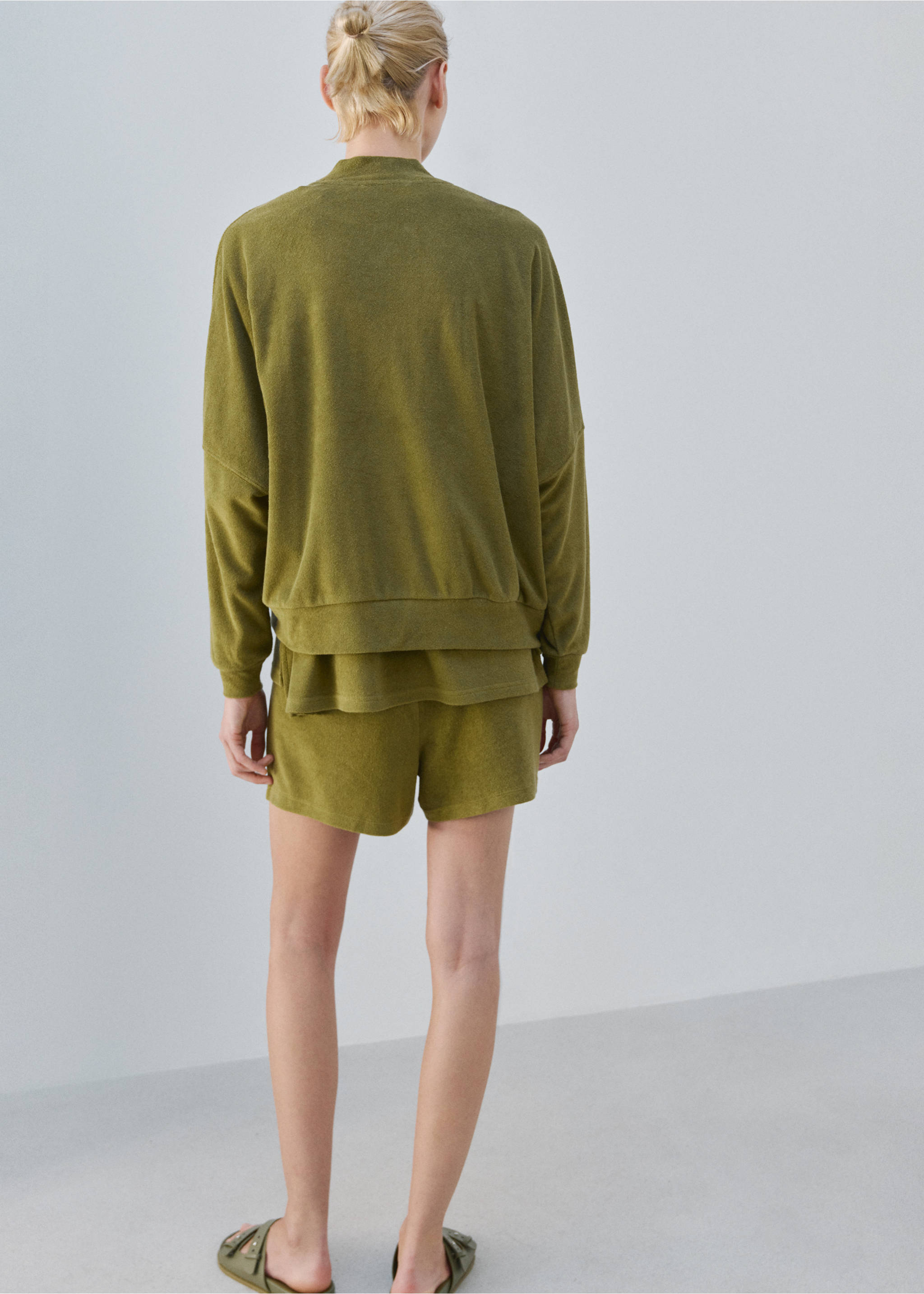 Terry cotton cardigan - Reverse of the article, Khaki. Ref: 27083328-00.