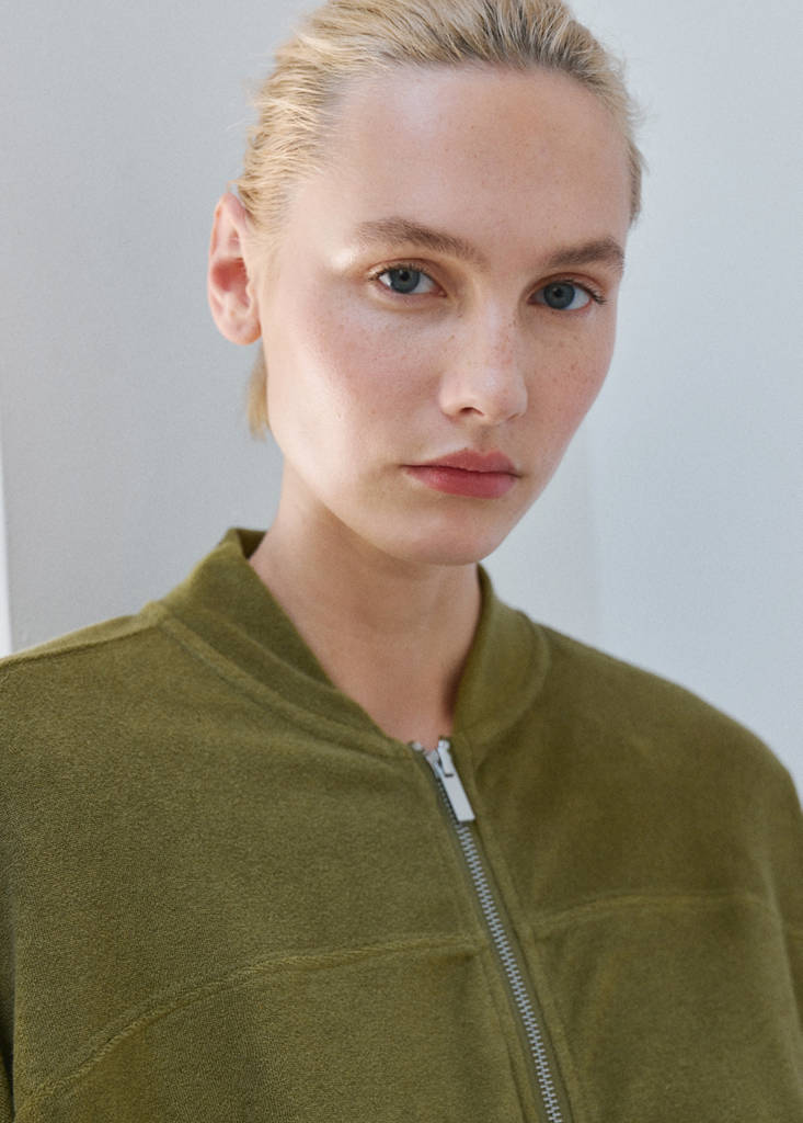 Terry cotton cardigan — Khaki
