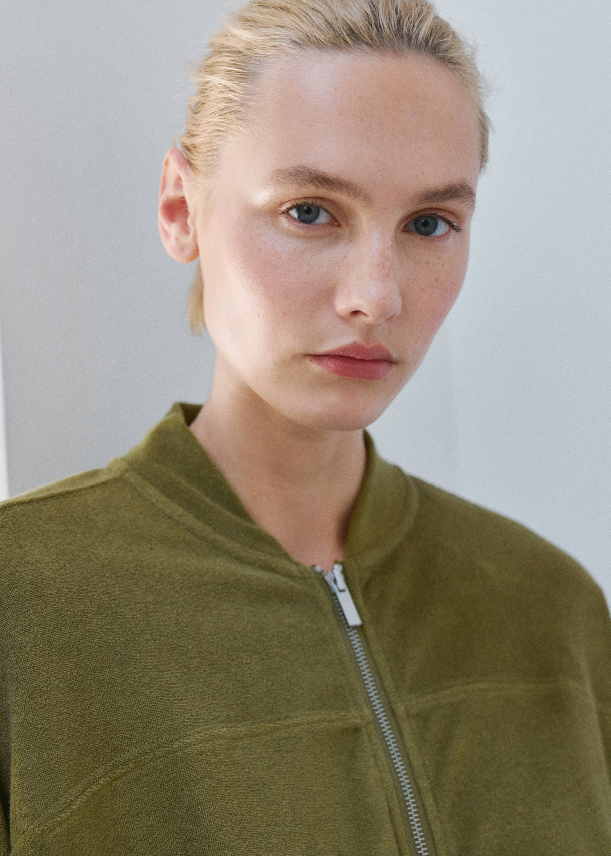 Terry cotton cardigan - Details of the article 1, Khaki. Ref: 27083328-00.