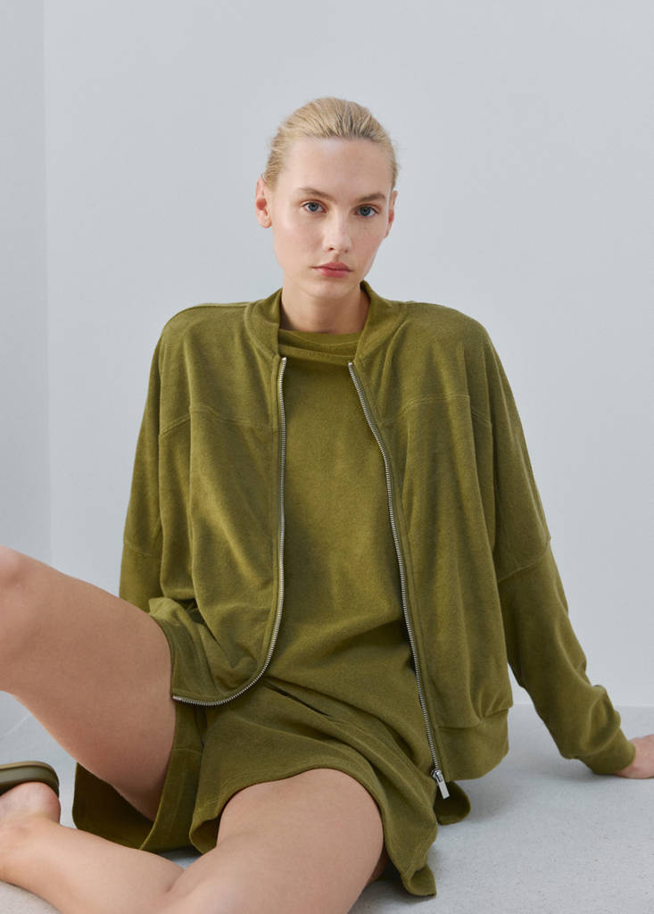 Terry cotton cardigan — Khaki