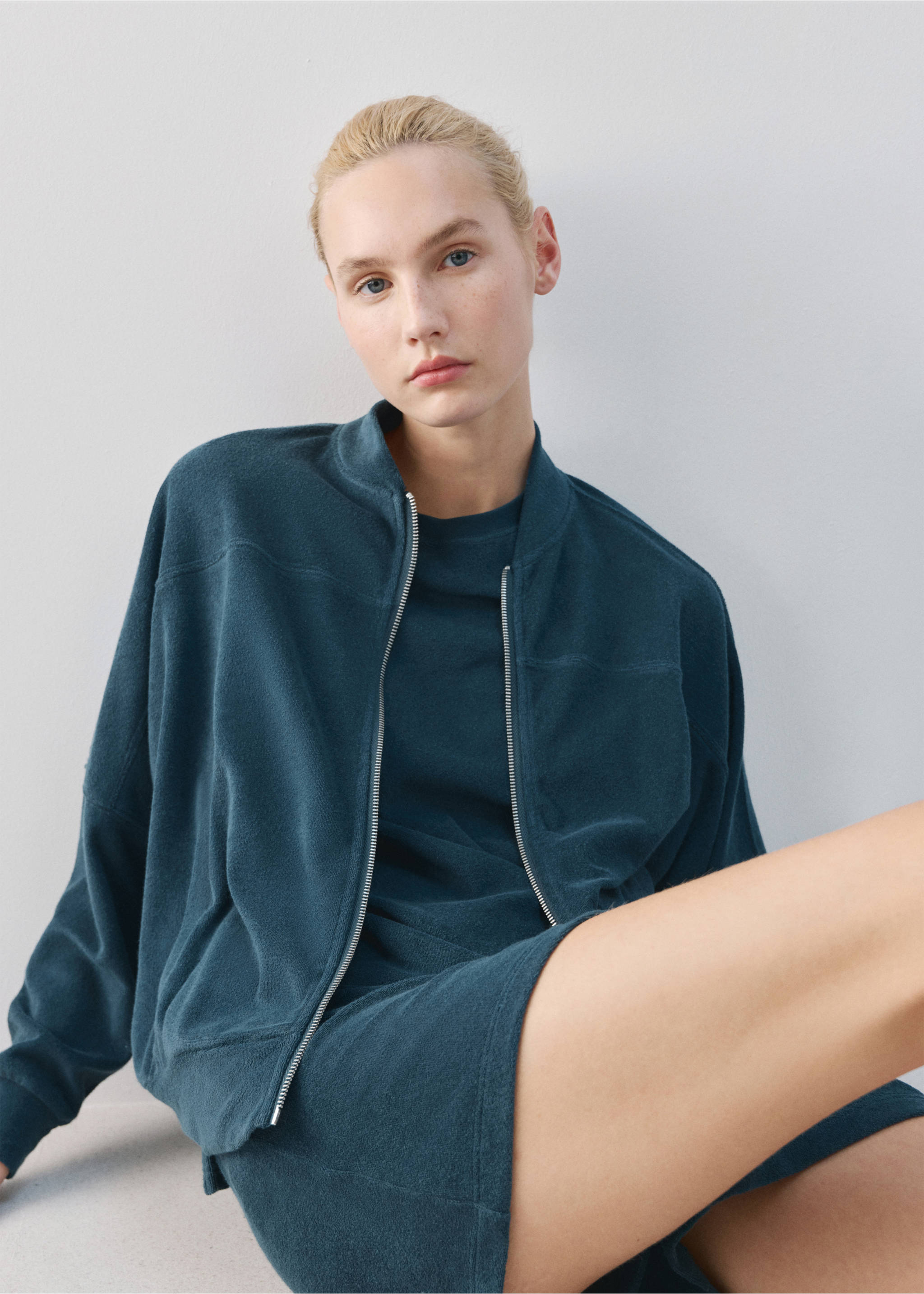 Terry cotton cardigan - Medium plane, Blue. Ref: 27083328-00.