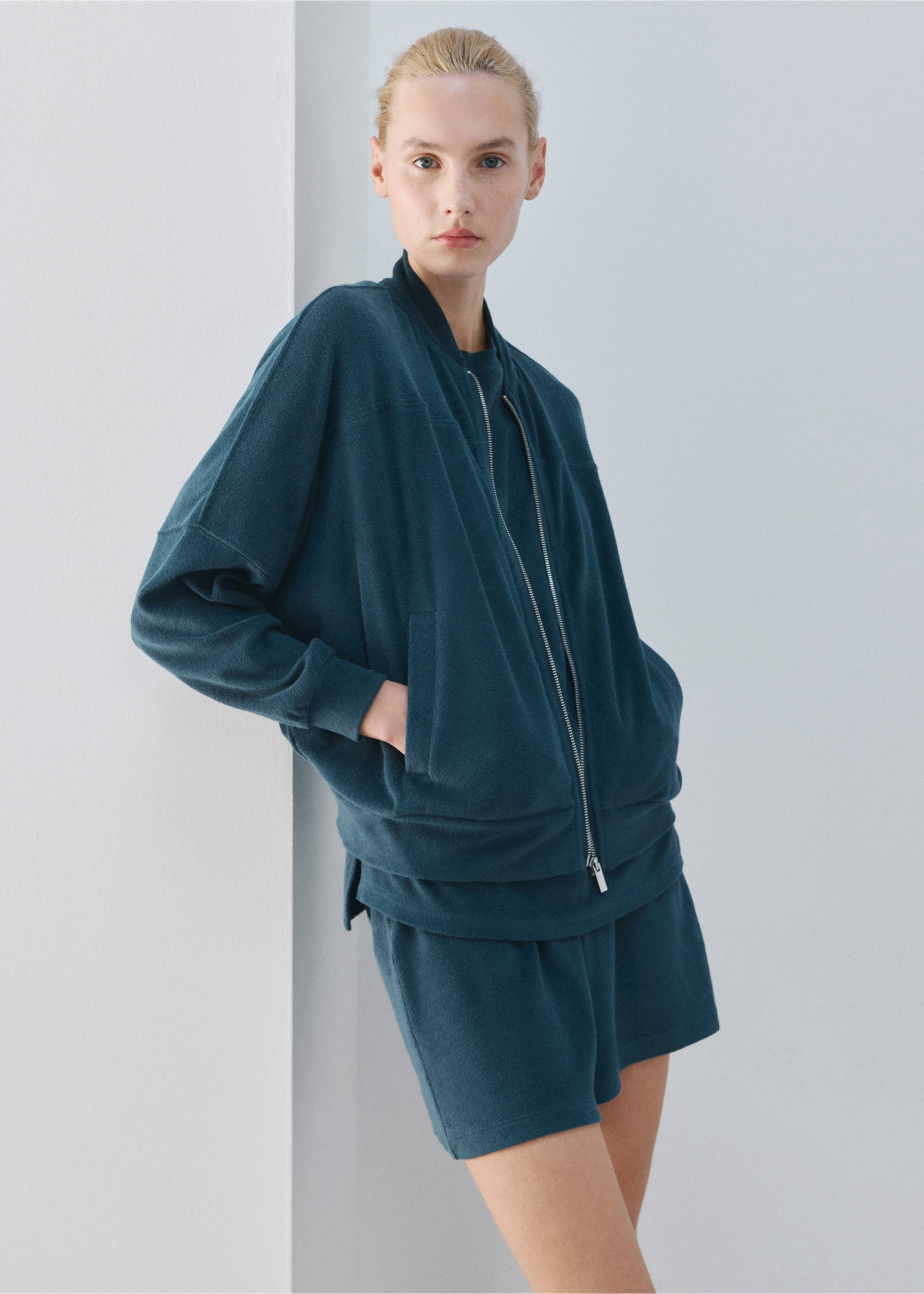 Terry cotton cardigan - Details of the article 2, Blue. Ref: 27083328-00.